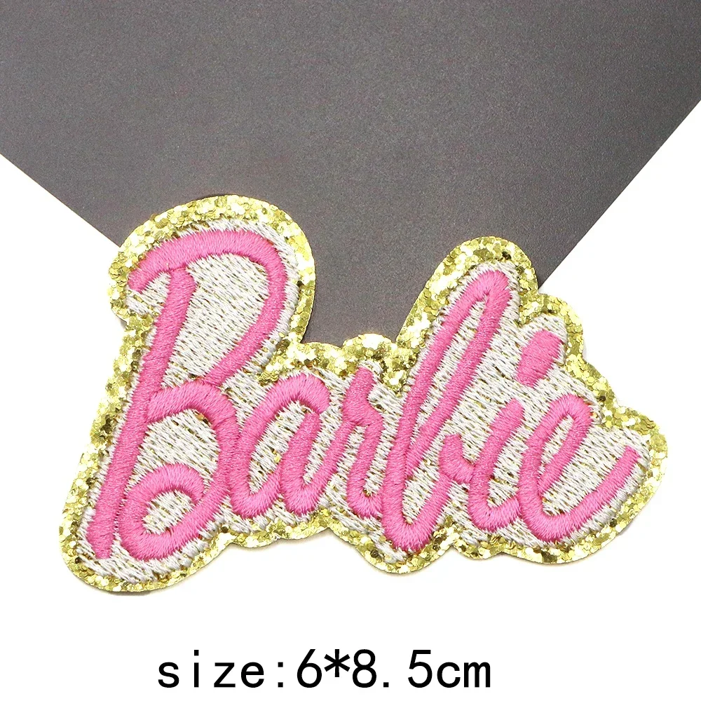 1/5/10Pcs Barbie Letter Embroidery Stickers Kawaii Cartoon Kids Hole Patch Clothing Sticker Princess Iron On Clothes Patches