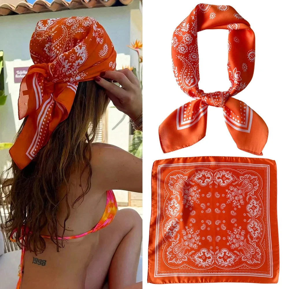Luxus Paisley Print Weiche Satin Schal Frauen 70 cm Frühling Sommer Bandana Halstuch Vielseitig Haar Band Kopf Wrap Tasche Schal
