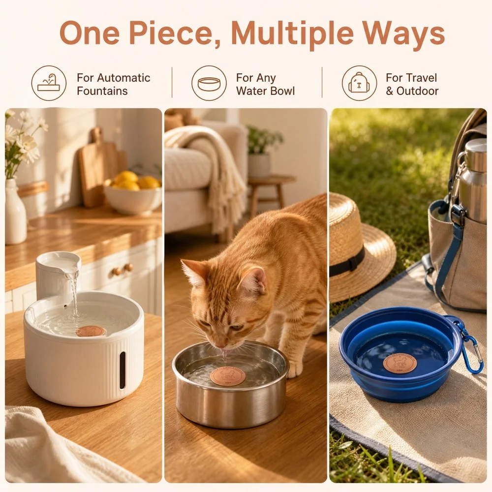 Copper pet water dish with a three-point support design, made of 99.9% pure copper. Suitable for various pets such as dogs, cats view 3