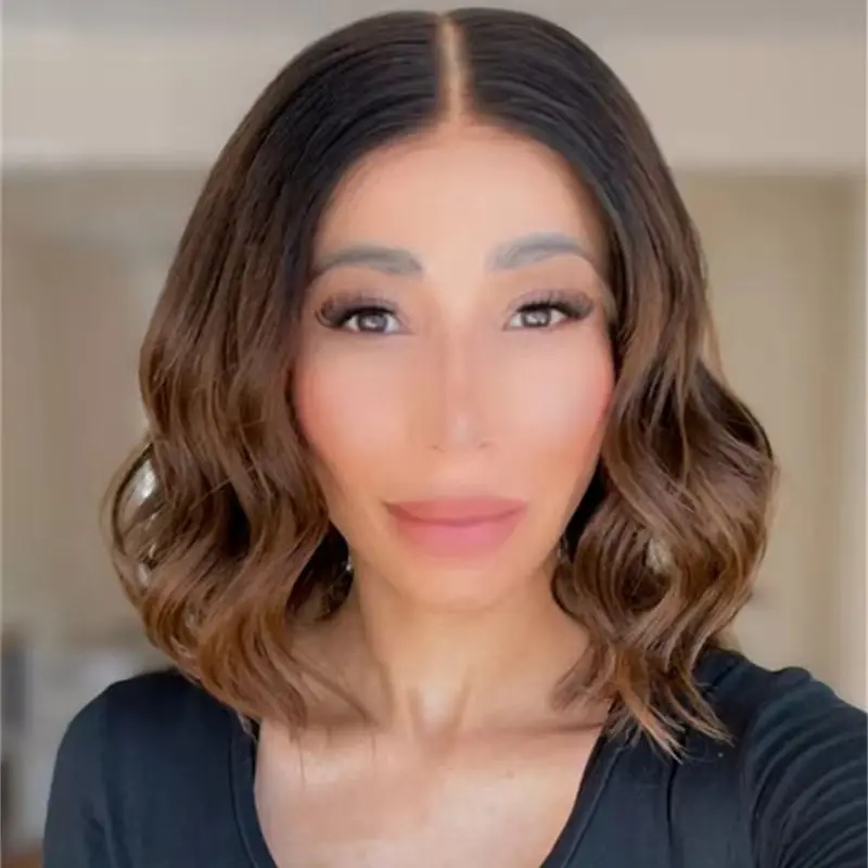 New In Middle Part Ombre Warm Brown Synthetic Lace Front Wig HD Lace Wig Glueless Hairline 12 Inches Short Wave Bob Trendy Wigs