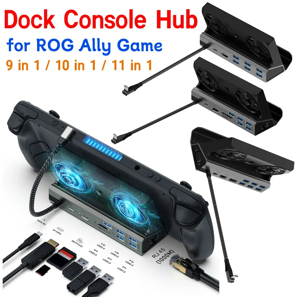 

Dock Console Hub HDMI-Compatible Dock Stand 4K 60Hz Gigabit Ethernet 1000Mbps Type C USB 3.0 2.0 PD 100W RJ45 for ROG Ally Game