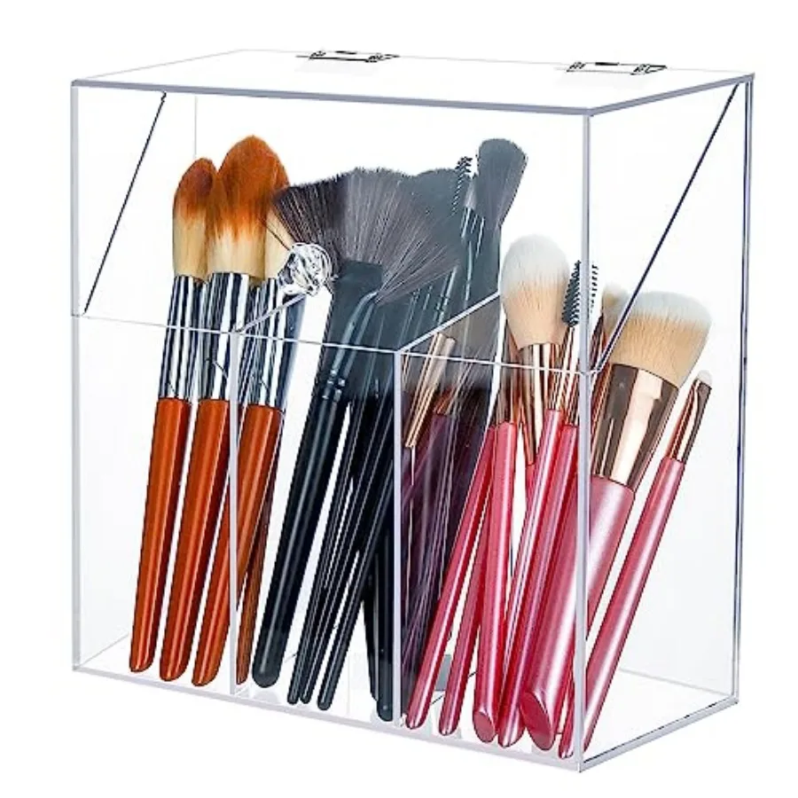 

Acrylic Makeup older wit Lid - Clear Cosmetic Makeup Organizer and Stoe Box wit Cover Vanity - Lar Capacity 3-ots Container