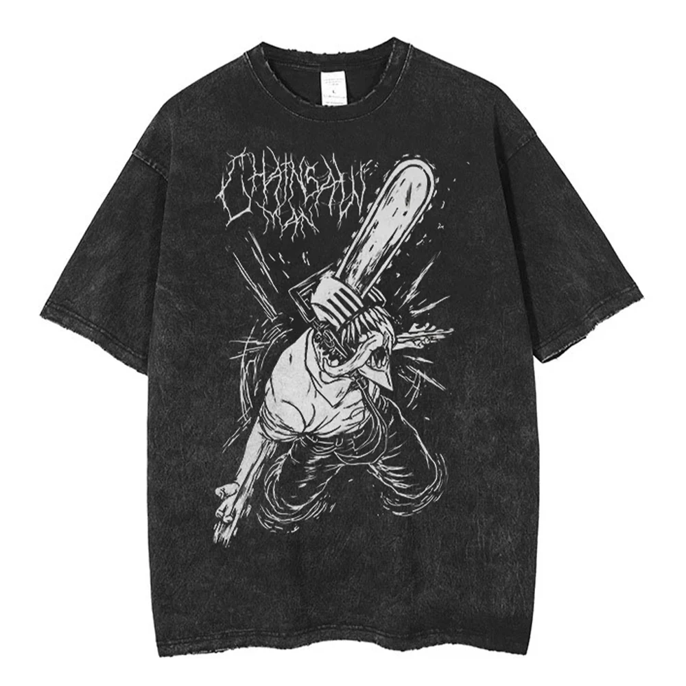 

Anime Chainsaw Man Acid Tshirt Retro Vintage Washed Printed Graphic T Shirt Men Harajuku Cotton Casual Short Sleeve Tshirt Tops
