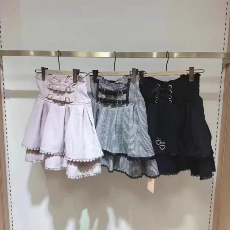 Women Skirt Pants Black Short Dresses Bow Tie Clothing Buckle High Waist Vintage Y2k Harajuku Streetwear Girl Sweet Chic Sexy