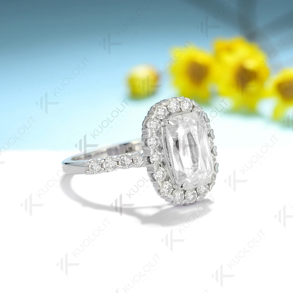 Kuololit 4CT متقاطع مويسانيتي الدائري للنساء الصلبة 18K 14K 10K الذهب Enlong وسادة قطع الدائري لهدايا المناسبات الخطوبة