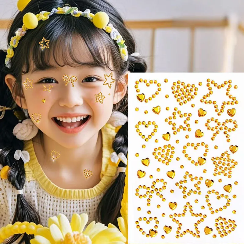 1 Stücke Aufkleber Herz Stern Gesicht Edelstein Tattoos Aufkleber Selbstklebende Kristall Schmuck Tattoo DIY Auge/Körper Make-Up Dekor Strass – Detail 4