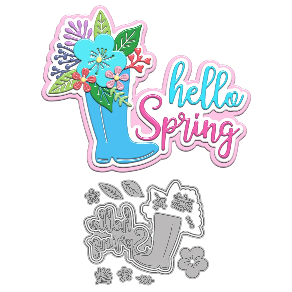 

MangoCraft Hello Spring Floral Boots Cutting Dies DIY Scrapbooking Supplies Metal Dies Knife Mold For Card Making Albums Decor