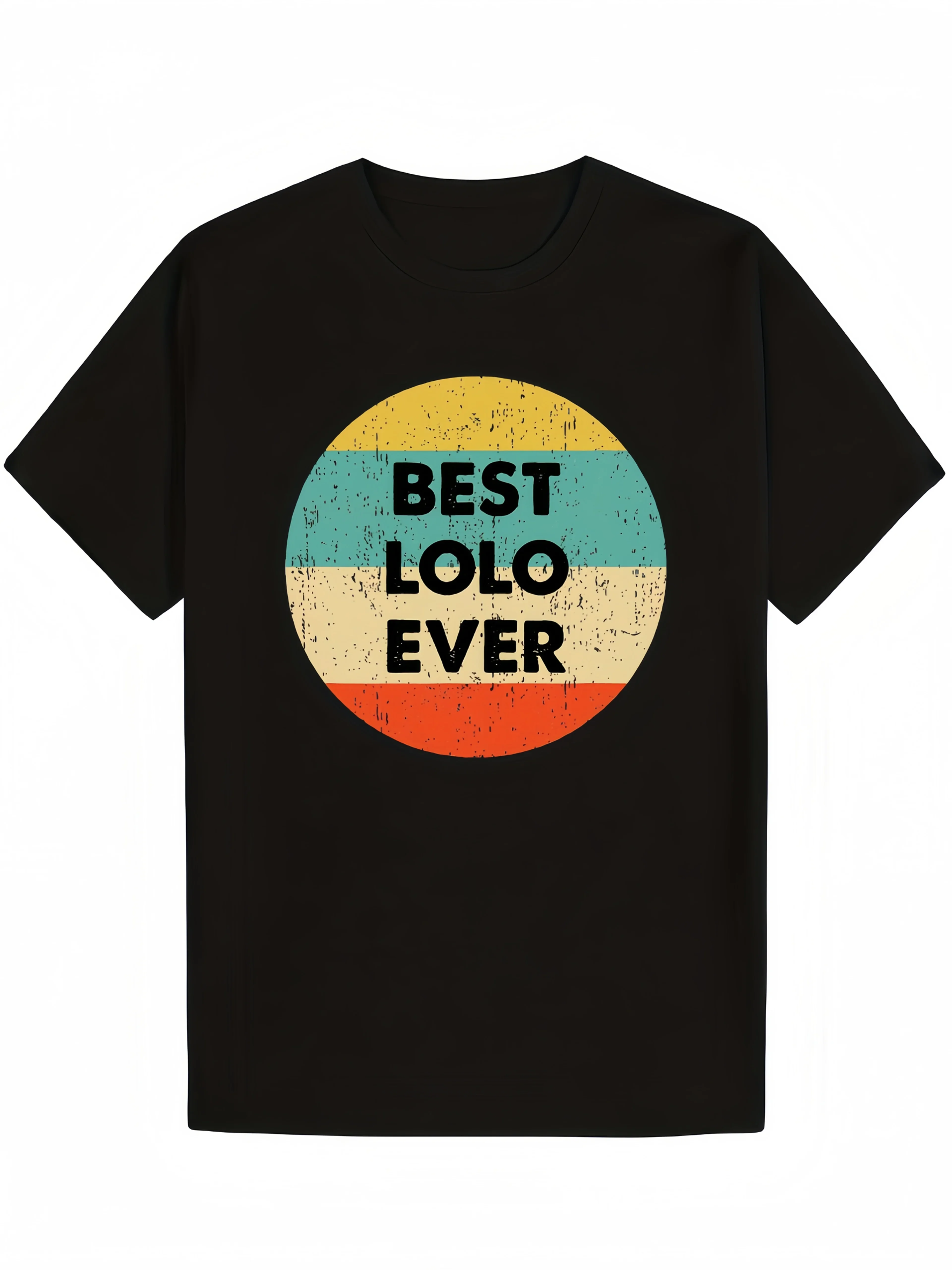 Nueva camiseta gráfica 'Best LOLO' de Lolo - Suave y cómoda, con un diseño vintage negro con letras grandes y franjas coloridas