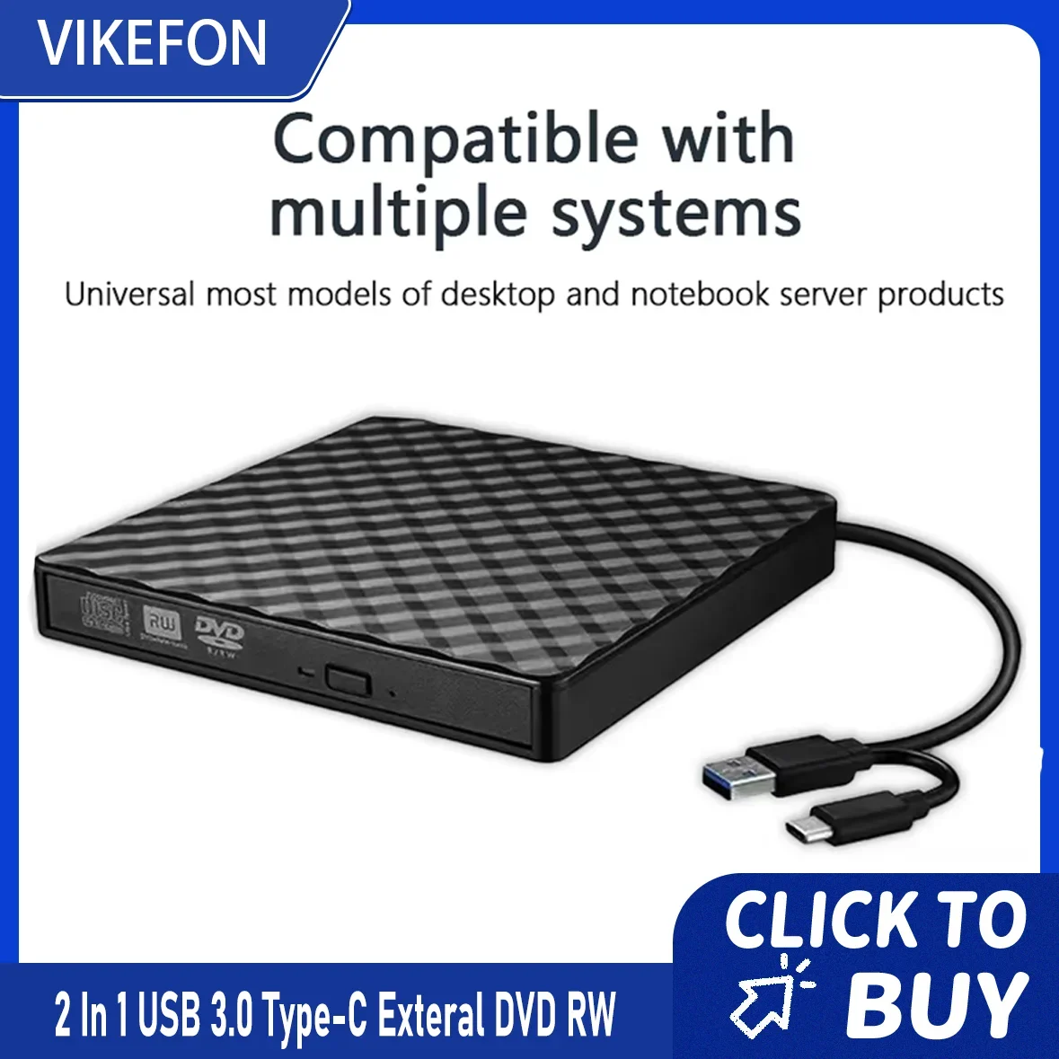 

2 In 1 USB3.0 Type-C Slim External DVD RW CD Writer Drive Burner Reader Player Optical Drives For Laptop PC Portable DVD Burner