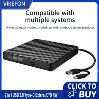 2 In 1 USB3.0 Type-C Slim External DVD RW CD Writer Drive Burner Reader Player Optical Drives For Laptop PC Portable DVD Burner