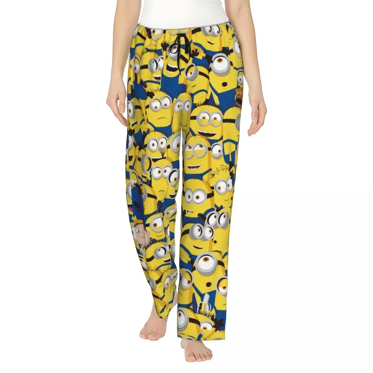 Custom Printed Cartoon Animation Minions Pajama Pants Womens Sleep Sleepwear Bottoms with Pockets