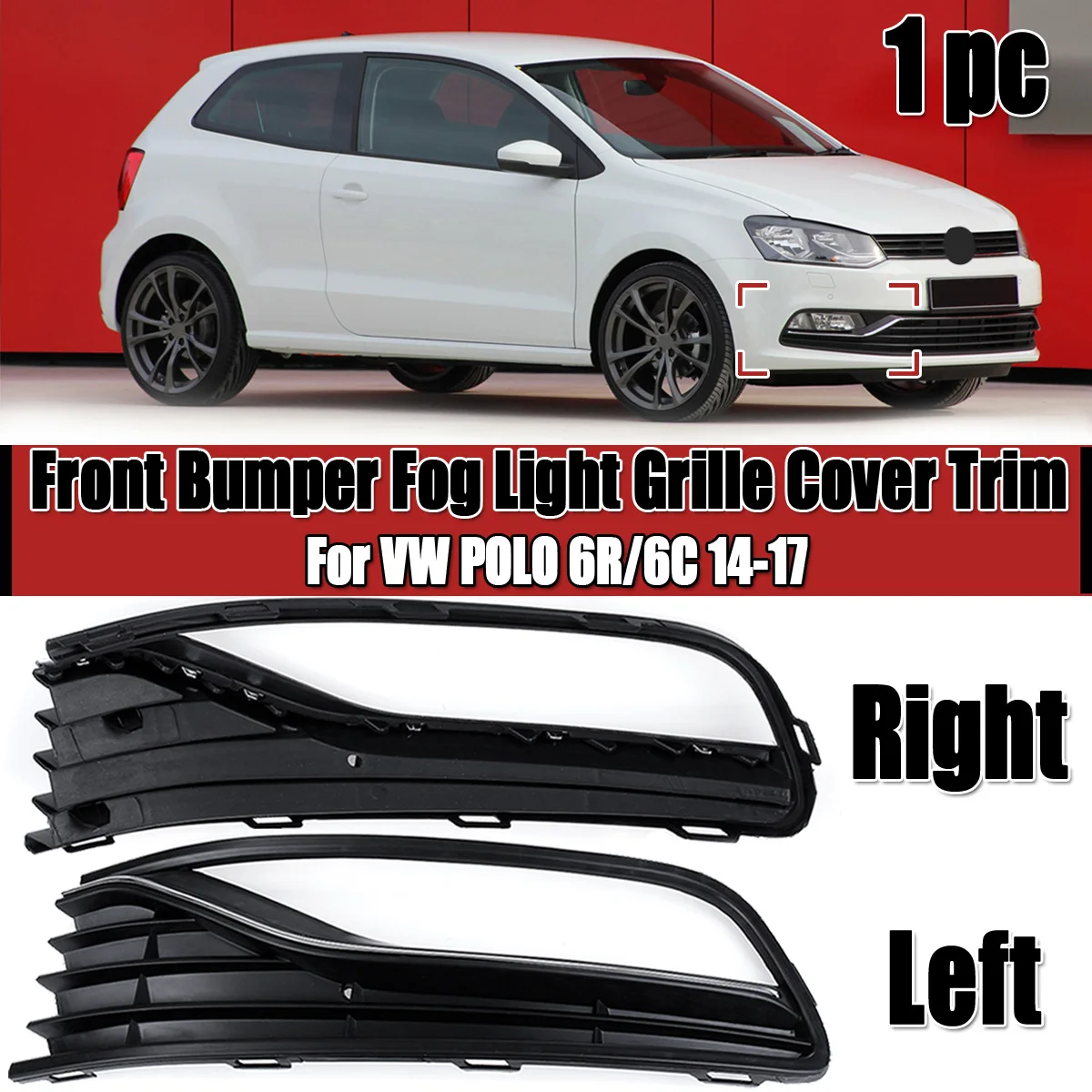

1/2PCS Front Bumper Fog Light Grille Cover Trim Without Hole For VW For POLO 6R/6C 2014 2015 2016 2017