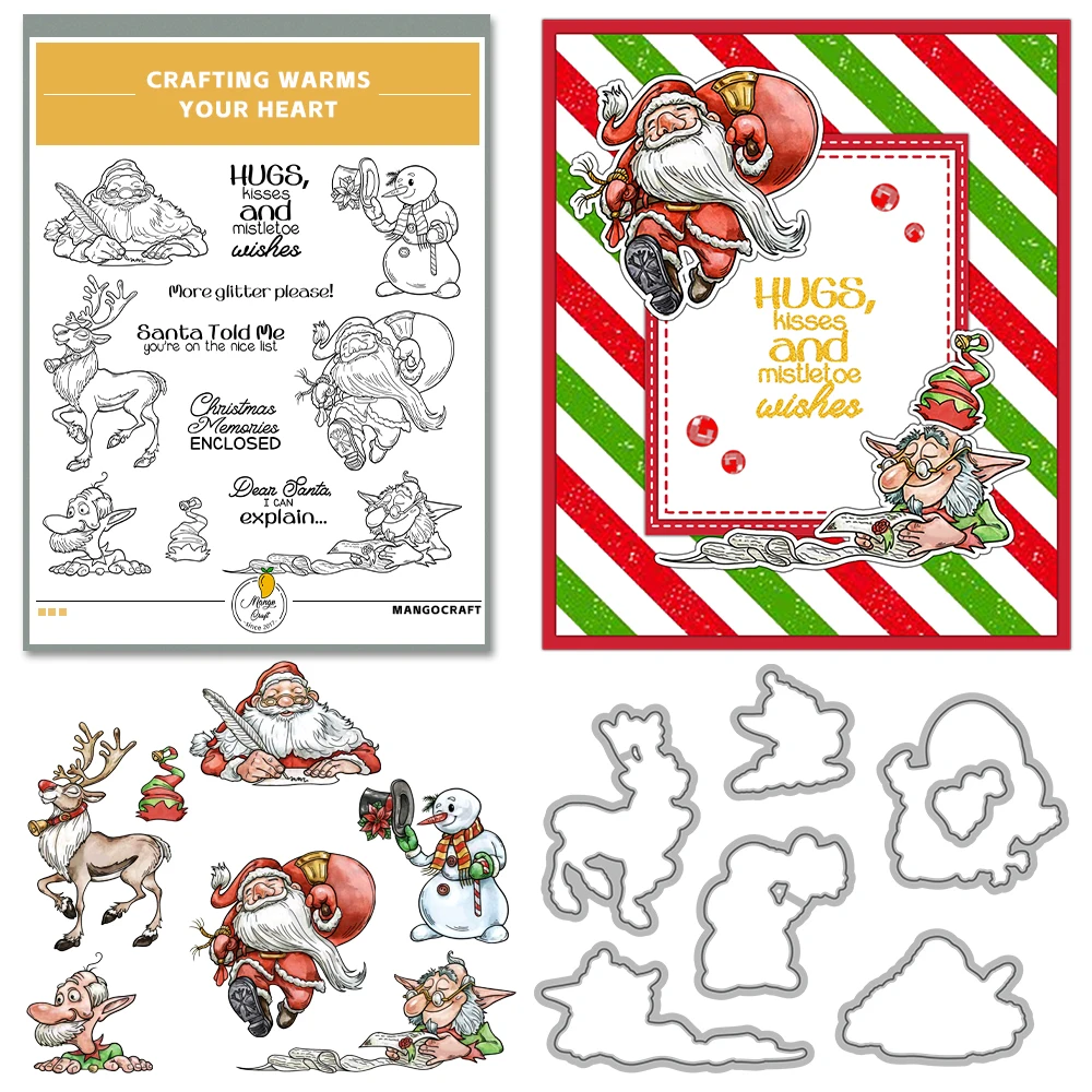 Mangocraft Christmas Santa Claus Reindeer Cutting Dies Clear Stamp DIY Scrapbooking Metal Dies Silicone Stamps For Cards Decor