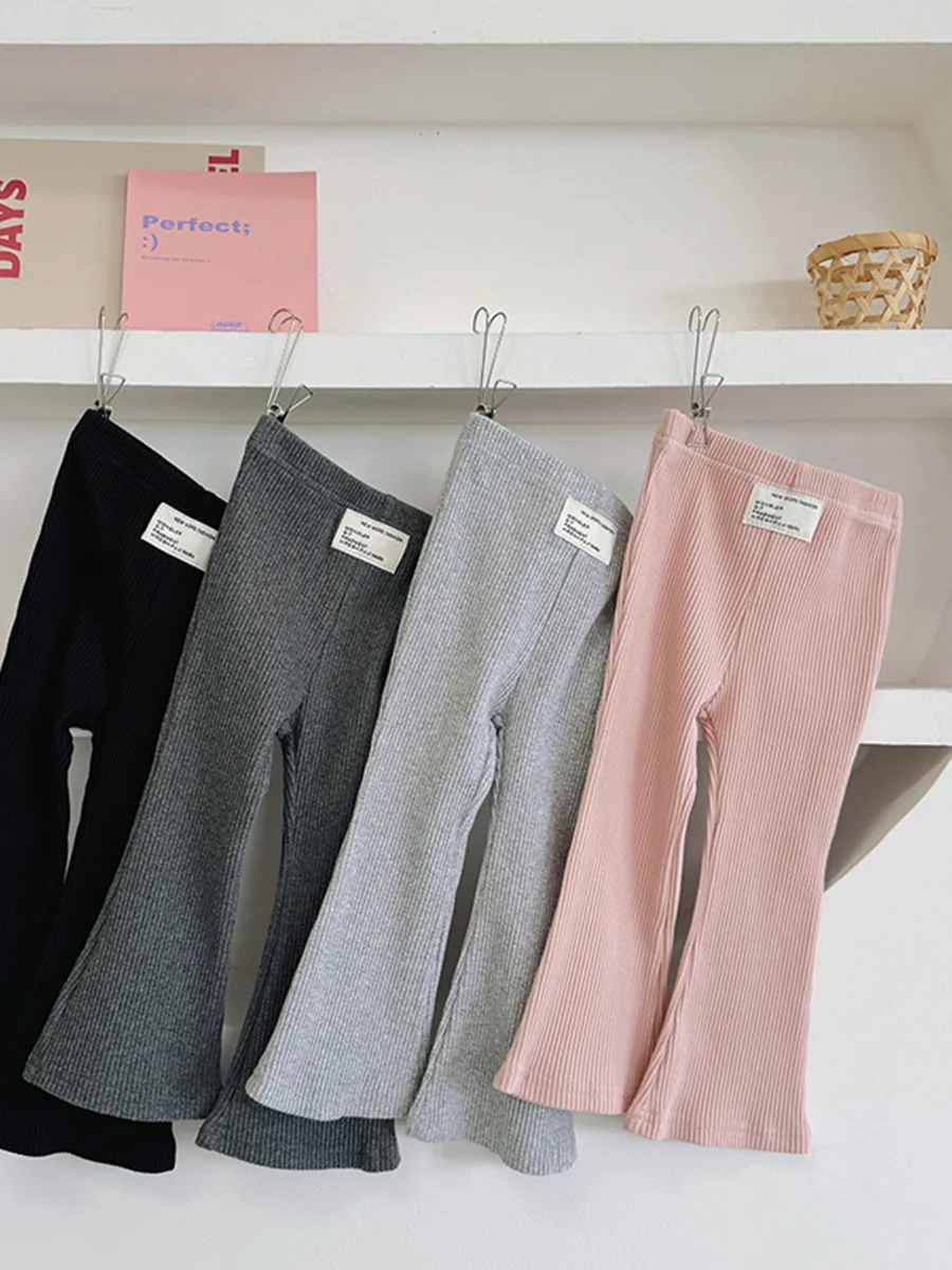 

2025 Autumn Children Girls Leggings Cotton Sticker Elastic Waist Infant Babys Girls Tights Loose Solid Toddler Girl Flared Pants