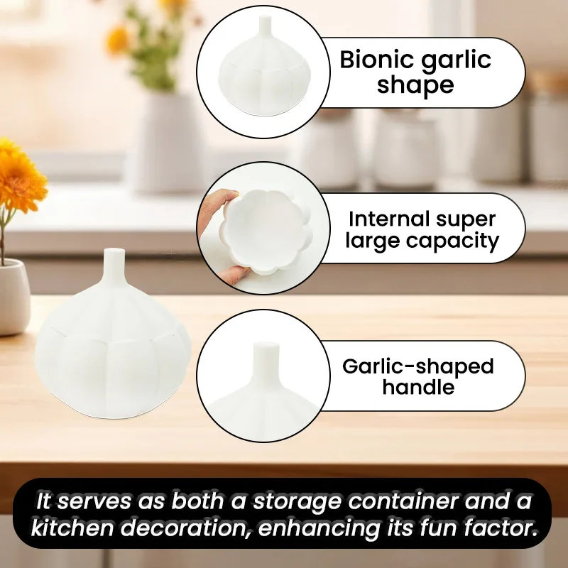 حاويات المطبخ الإبداعية، أشكال الثوم المثيرة للاهتمام، مكونات المطبخ الثلاثية، حاويات التخزين، أدوات المائدة البلاستيكية