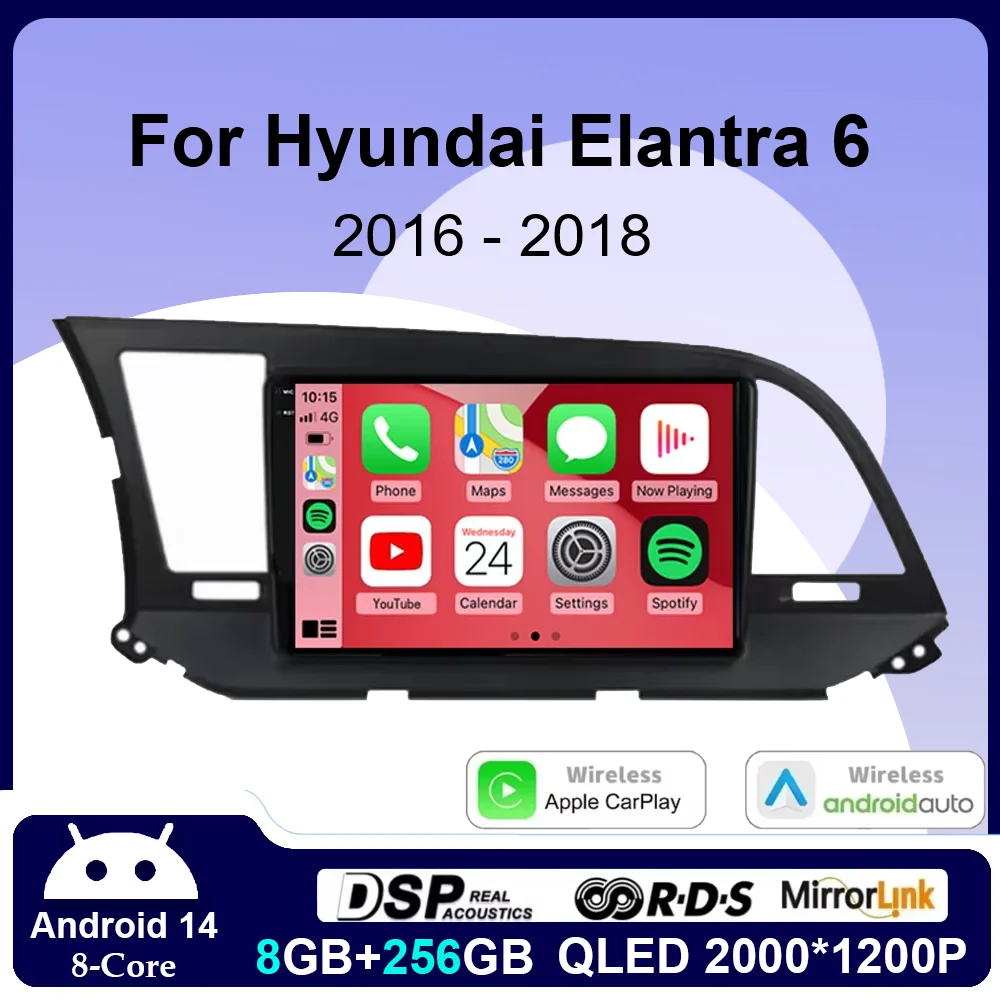 Android Auto For Hyundai Elantra 6 2016- 2018 Car Radio Multimedia Player Navigation Auto Autoradio Screen Carplay WIFI No 2din