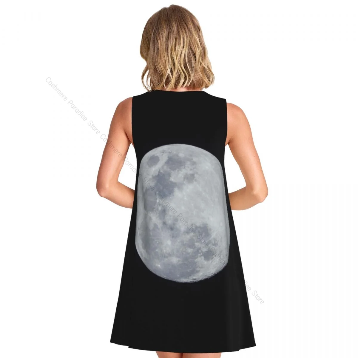 Robes d'été pour femmes, t-shirt de plage, sans manches, pleine lune, foncé, décontracté, ample, débardeur, 2025