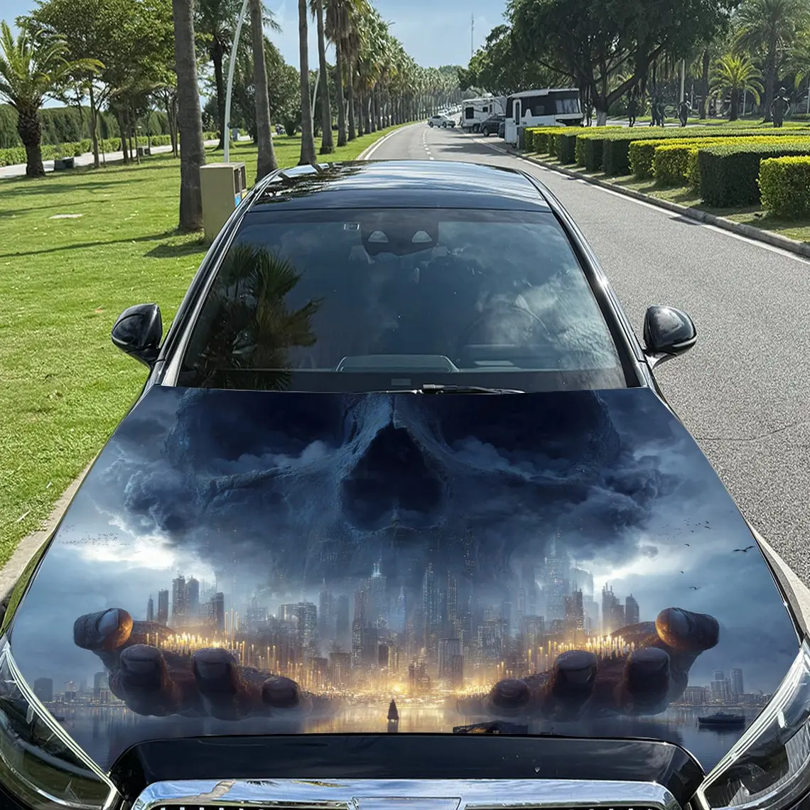 Sci - fi Skull Giant Pattern car hood stickers, waterproof self-adhesive, scratch resistant, easy to stick, durable car PVC stic
