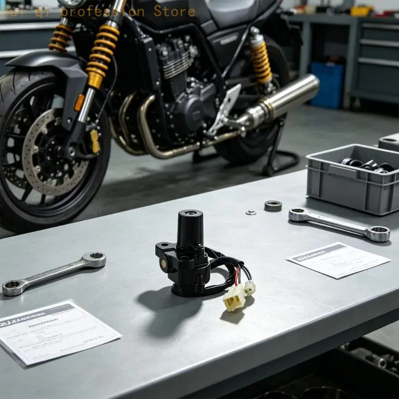 Motorrad-Ersatzschloss mit schwarzem Schlosskörper, silberner Metallkappe, zwei Schlüsseln und einem Set mit zwei elektrischen Kupplungskabelbäumen. – Detail 10