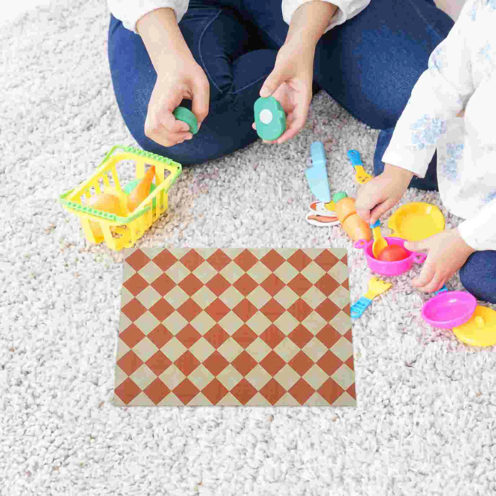 Props House Simulation Floor Retro Decor Bathroom Flooring Pu Dollhouse Tile Mini Accessories