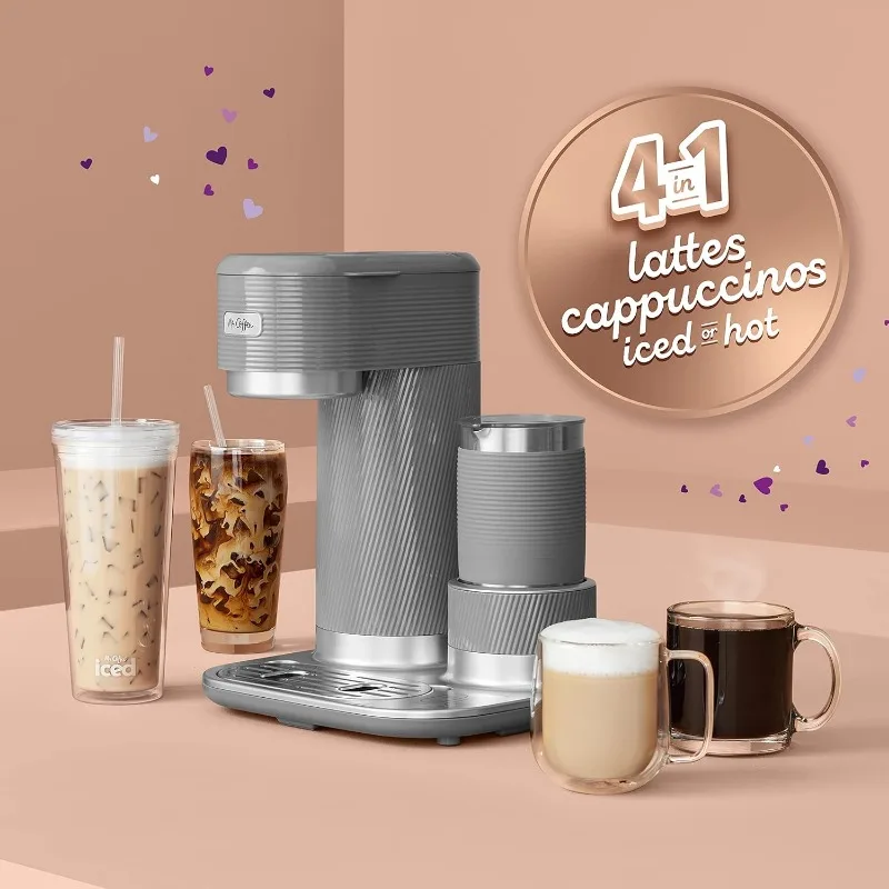 Mr. Coffee 4 w 1, Latte Lux, mrożony, ekspres do gorącej kawy, z wbudowanym spieniaczem do mleka, pojedyncza porcja, 22 uncje