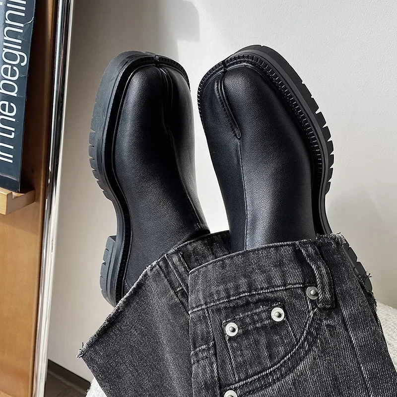 Chmury tabi babouches loafer flache schuhe für frauen und männer paar schuh split toe echtes leder schwarz wohnungen