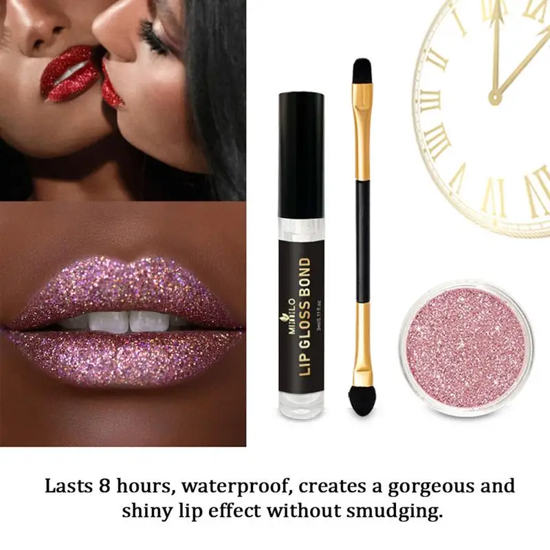 4 Colors Stay Golden Cosmetics Glitter Lip Kit Glitter Powder Diamond Shimmer Long Lasting Waterproof Makeup Lips Gloss Lipstick