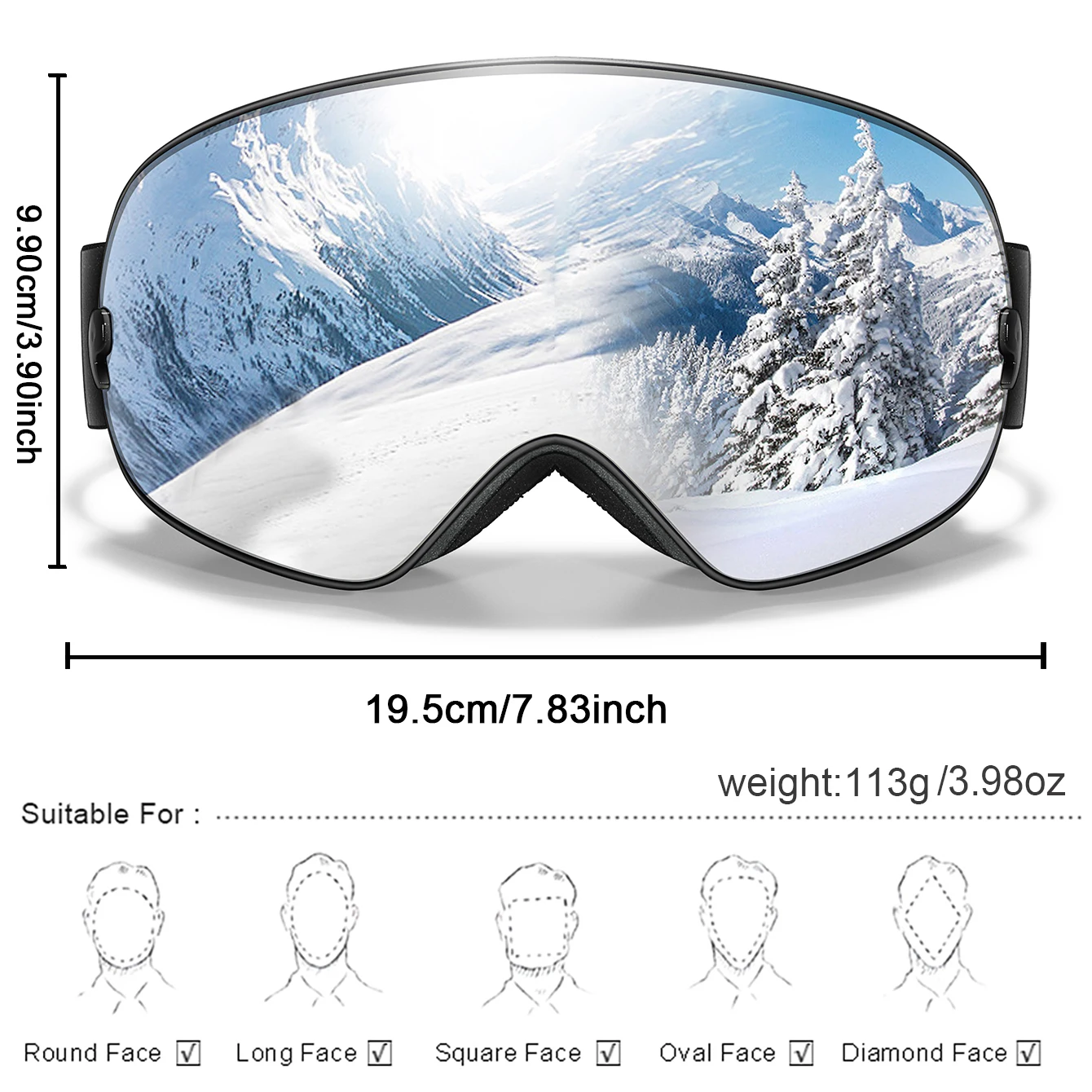 Men Women Outdoor Sports Ski goggles Anti-fog Snowboarding Snowmobile Glasses UV400 Charngeable Lens Teen Charistmas Cycling