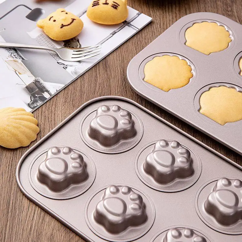 1Pc 6 Cavity Cat Paw Baking Mold Pan Non-Stick Carbon Steel Diy Cute Candy Cake Mold Tool Decor Biscuit Candy Mould