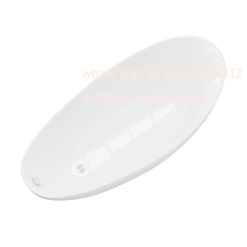 Akrylowa wanna z możliwością personalizacji, pełnowymiarowa, hotelowa, domowa, z pełnymi falbanami, wolnostojąca, dla dorosłych, w kształcie półksiężyca.