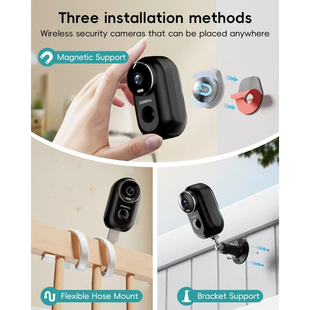 zonne-beveiligingscamera's draadloos buiten, 2 verpakkingen, zonnecamera buiten draadloos, 2,4 g wifi-batterijcamera, 3mp kleurennachtzicht