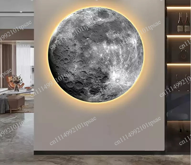 Living Room Luxury Round Hanging Decorative Bedroom Bed Moon Light Frameless Lamp Painting Mural Miniatures Groot Art Funny Gift