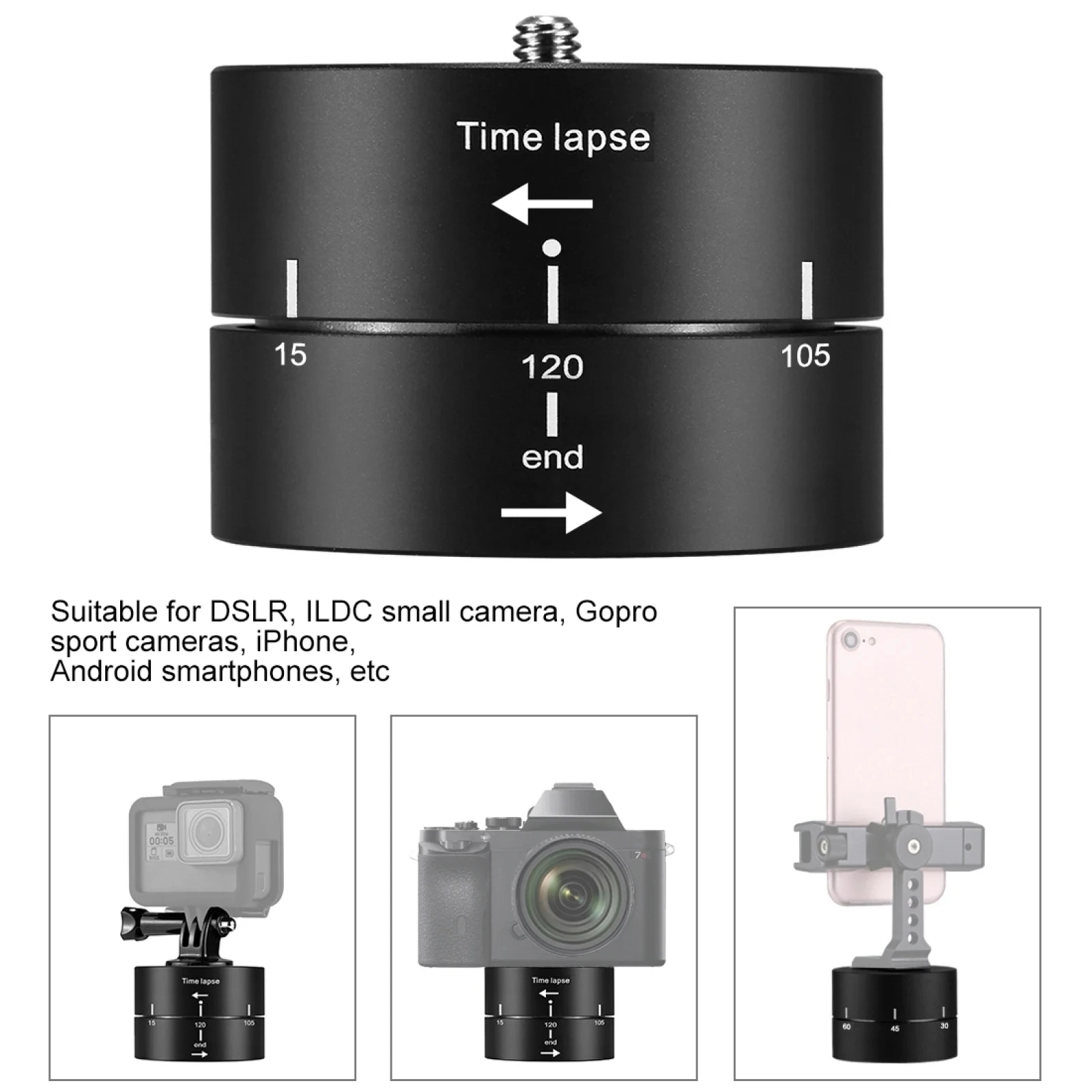 360 degree 60min Auto Timer Rotate Base Timelapse Tripod Heads Time Lapse Stabilizer for GoPro/ Xiaoyi & Action Cameras