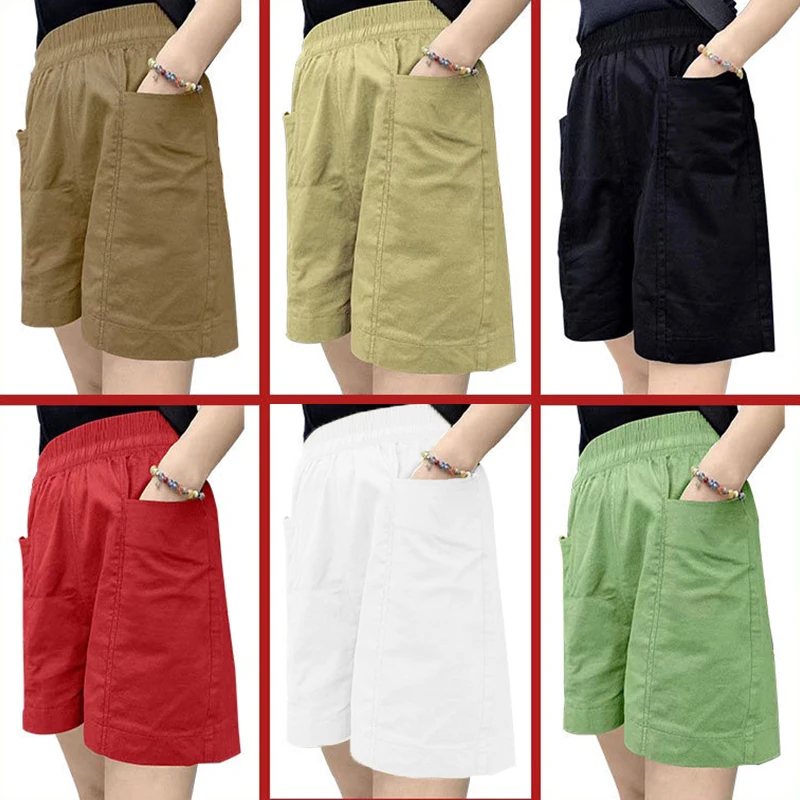 2023 Women Cotton Shorts Loose High Waist Korean Casual Big Pocket Fashion