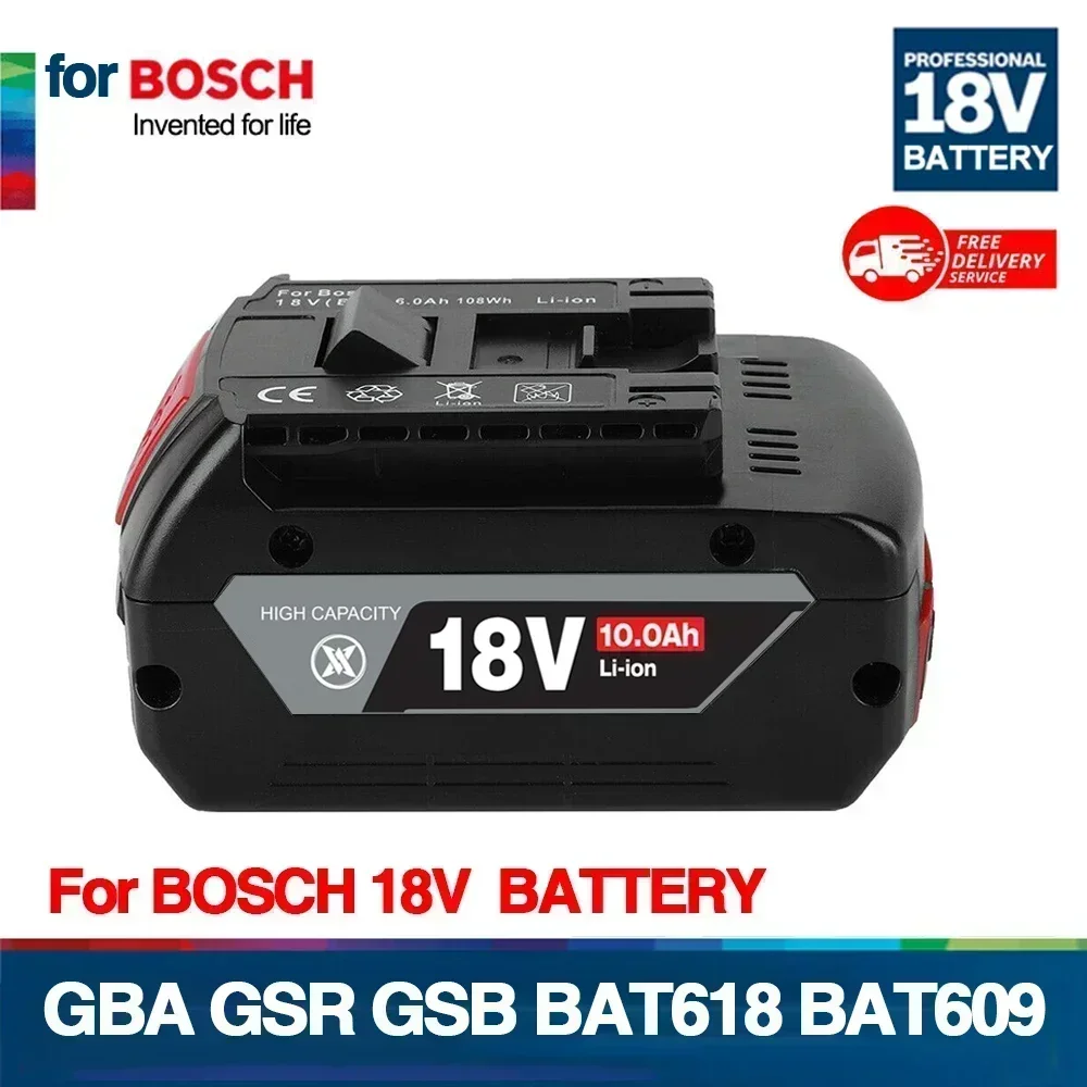 

6 GO NEW 18V 10Ah Rechargeable Li-Ion Battery For Bosch 18V Power Tool Backup 6000mah Portable Replacement BAT609 Indicator Ligh