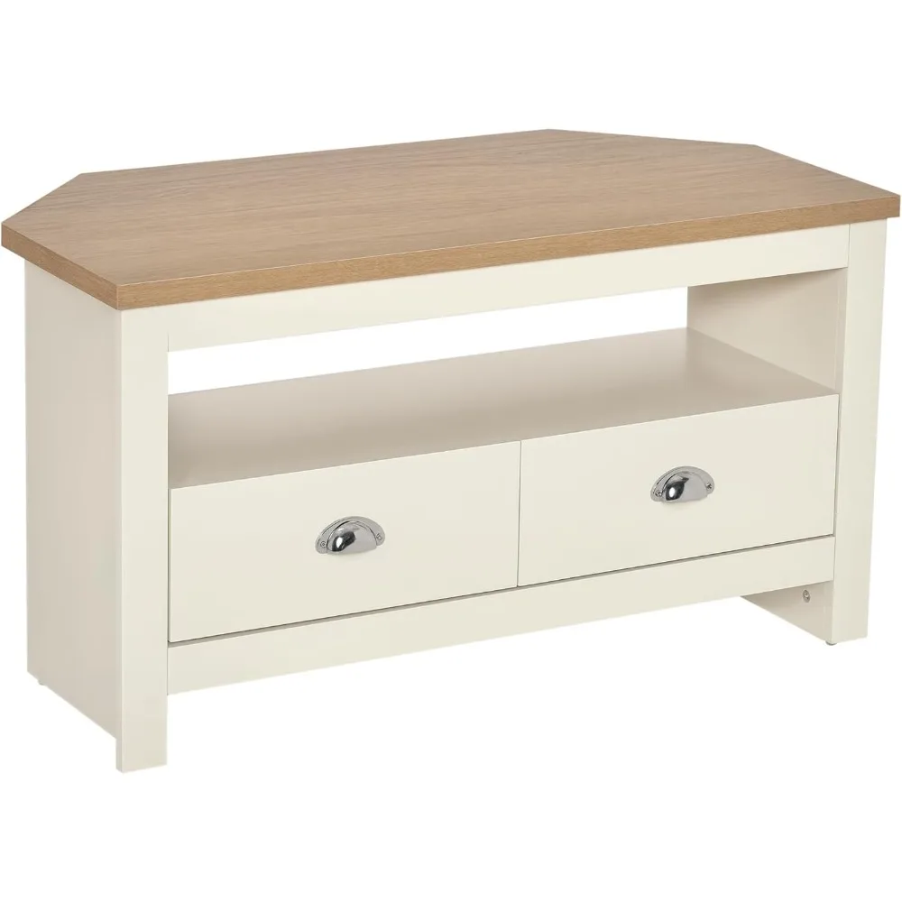 Corner TV Stand Up to 50, Entertainment Center TV Console Table with Drawers and Open Storage Compartment for Living Room