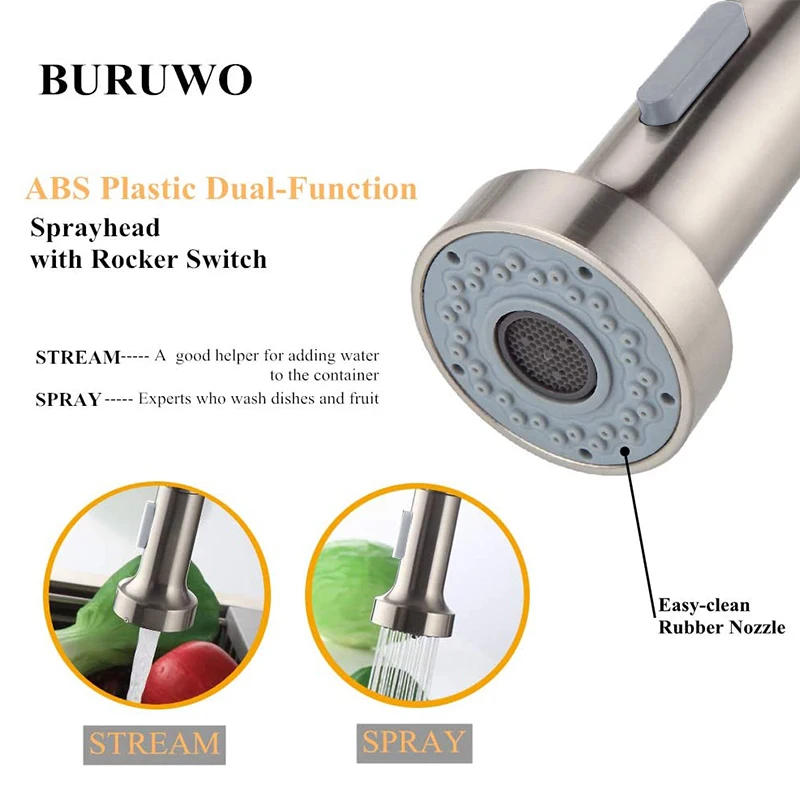 Bakicth Kitchen Pull Out Spring Faucet Deck Mounted Mixer Tap 360°  Rotation Stream Sprayer Nozzle Kitchen Sink Hot&Cold Tap