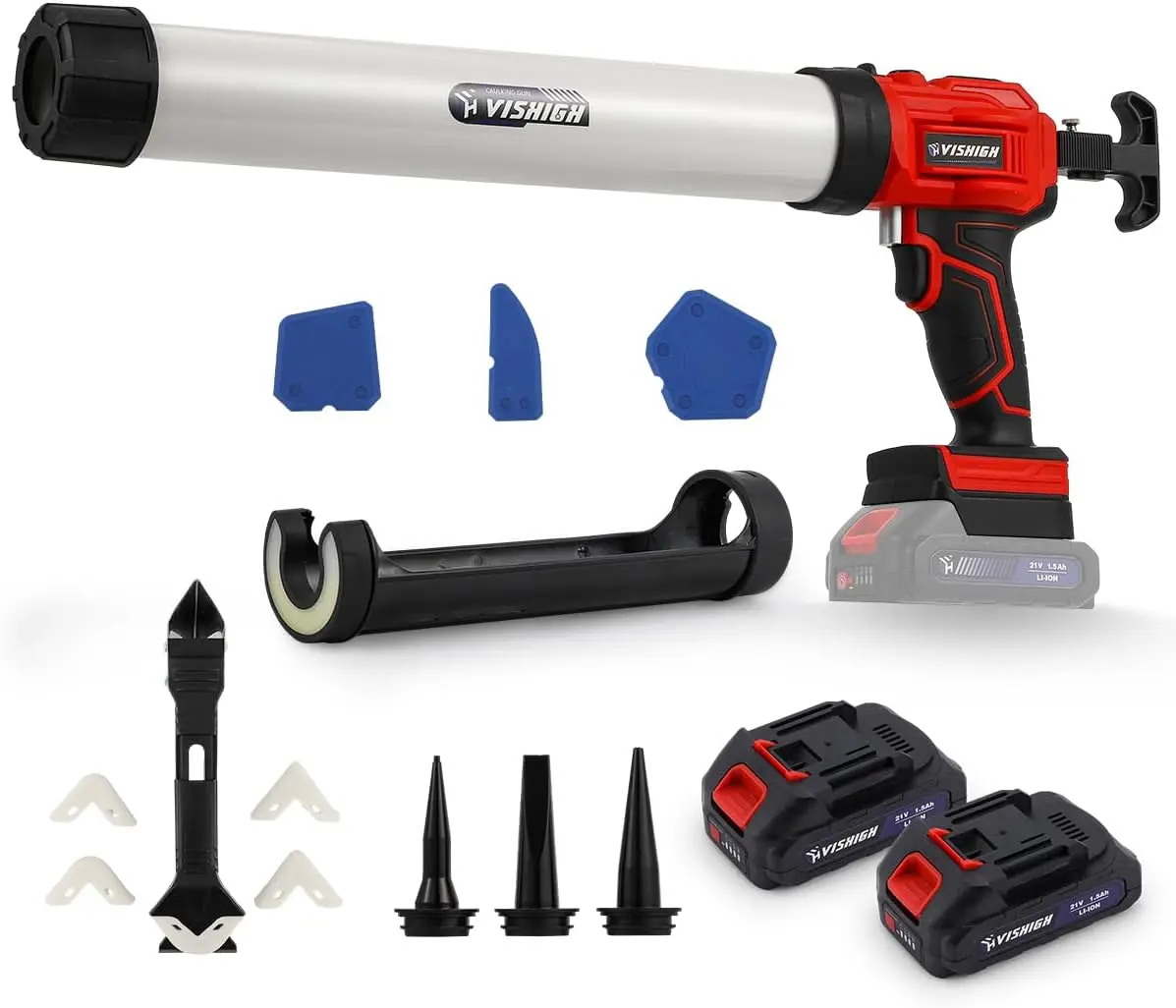 Cordless Caulking Gun 2-in-1, LED Light Anti-Drip, Works with 10-20oz (300-600ml) Cartridges & Sausage Packs, Includes 2 Batteries