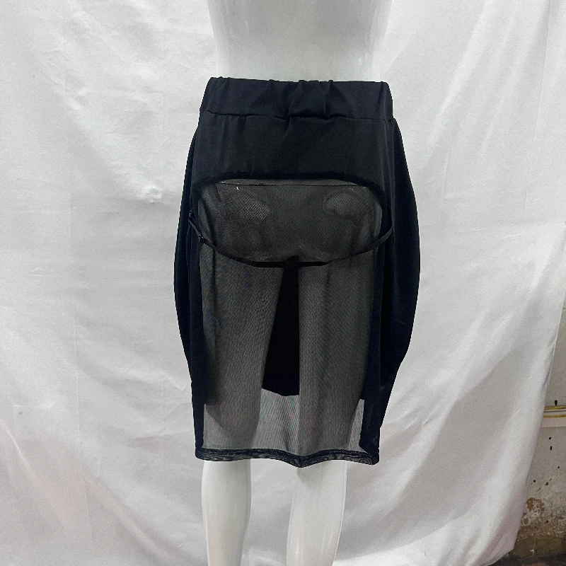 

Women Clothing Mesh Splicing Perspective Solid Color Sexy Spicy Girl Slim Fit Mid Skirt Charming Interest Elasticity Half Skirt
