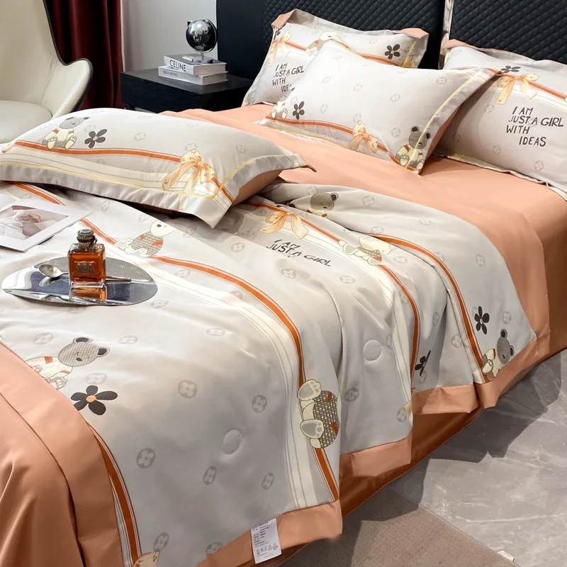 Popular printed washed Tencel summer quilt four-piece cool feeling ice silk summer quilt air conditioner quilt single double
