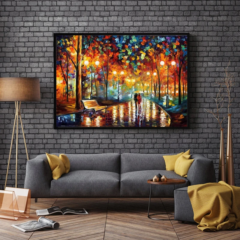 Joy Sunday Kit de ponto cruz pré-impresso Padrão fácil Aida Conjunto de bordado de tecido estampado - Casal noturno lluvioso