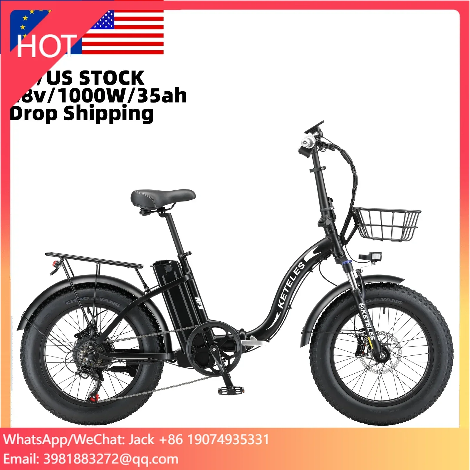 

E-Bike EU Standard 1000W Motor 35AH Battery KETELES Folding Electric Bike 20 inch E-Bike Electric City Bike