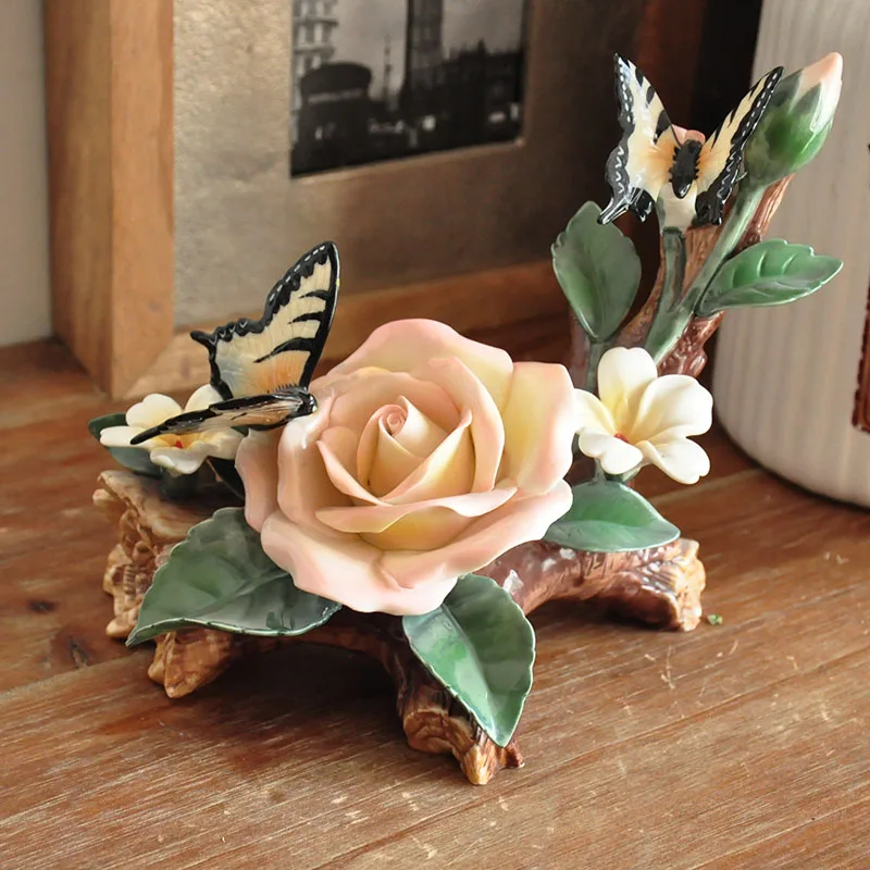 

Country Pastoral Painted Ceramic Flower Bird Butterfly Scene Decoration Decorations