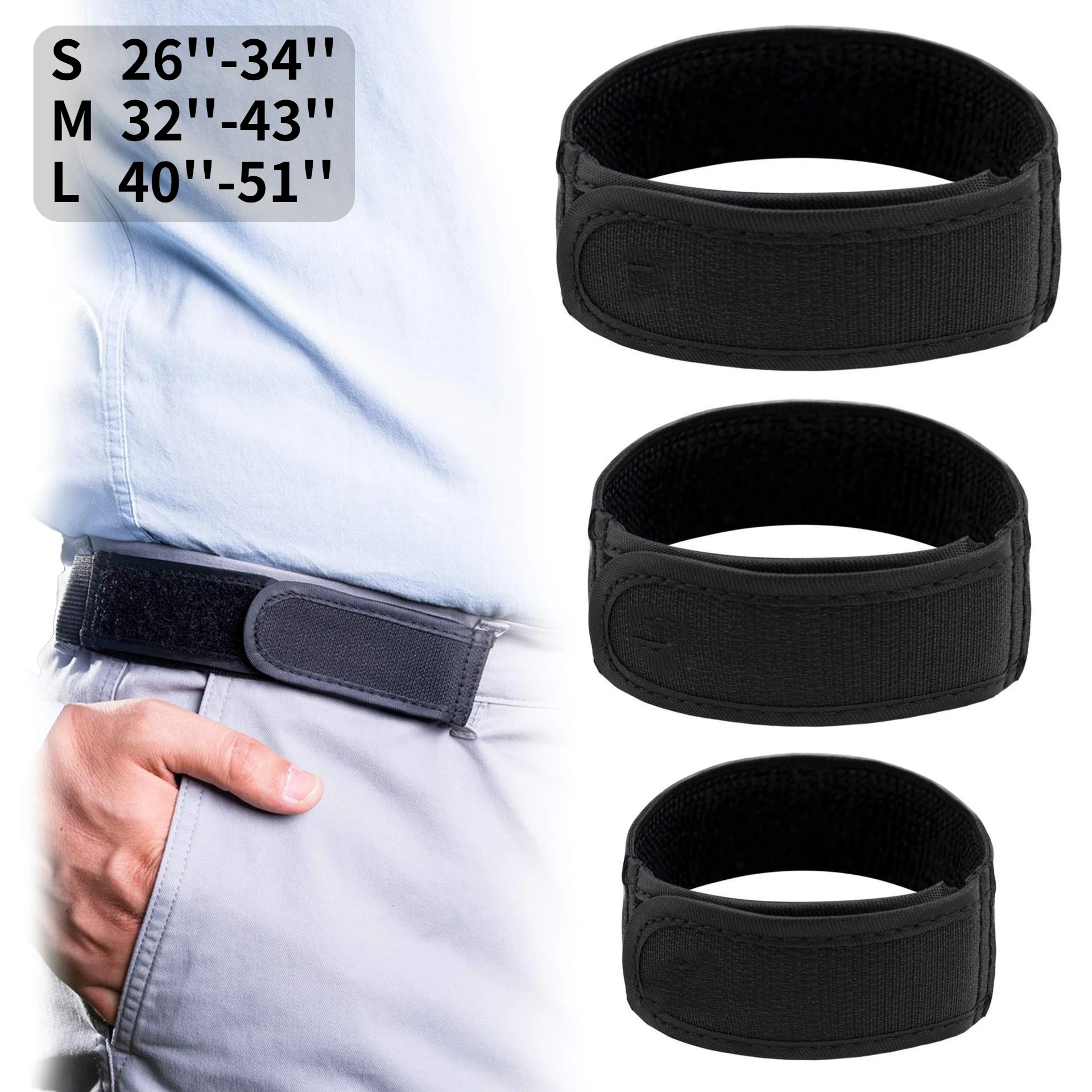 

No Buckle Belt Men's Comfortable Invisible Elastic Waist Belt Durable Hook Loop for Jeans Casual Work Pants Fits 26-51 Inch