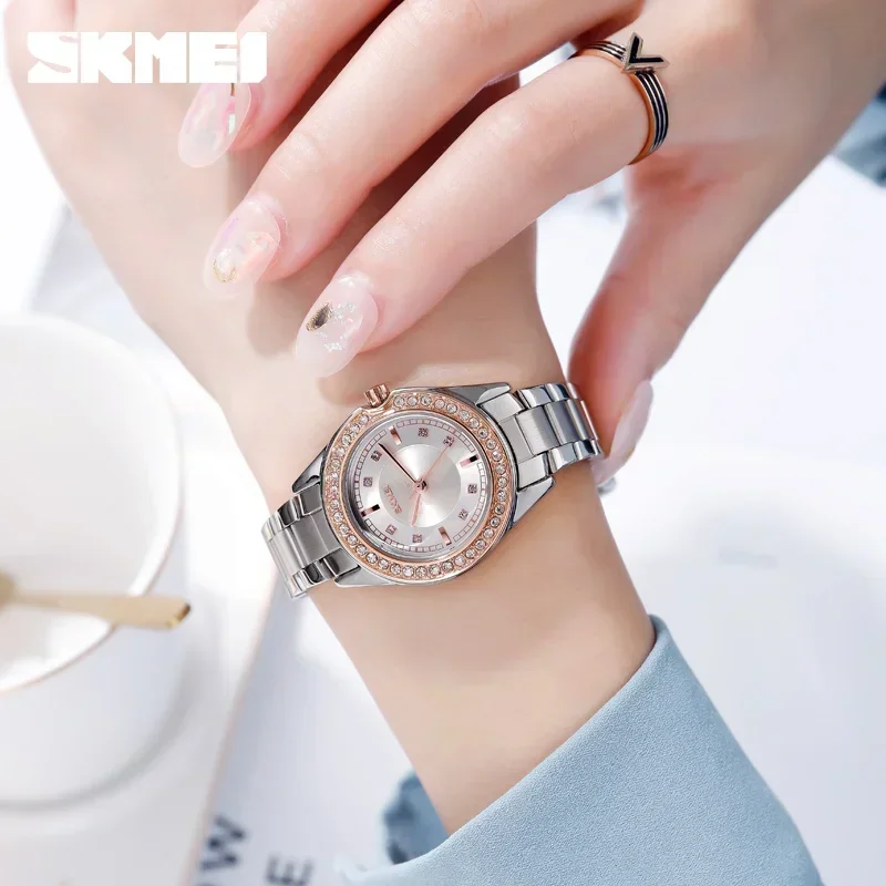 SKMEI 1534 Orologi da donna Cinturino in acciaio inossidabile impermeabile reloj mujer Orologio al quarzo da donna alla moda Orologi da polso con diamanti innovativi