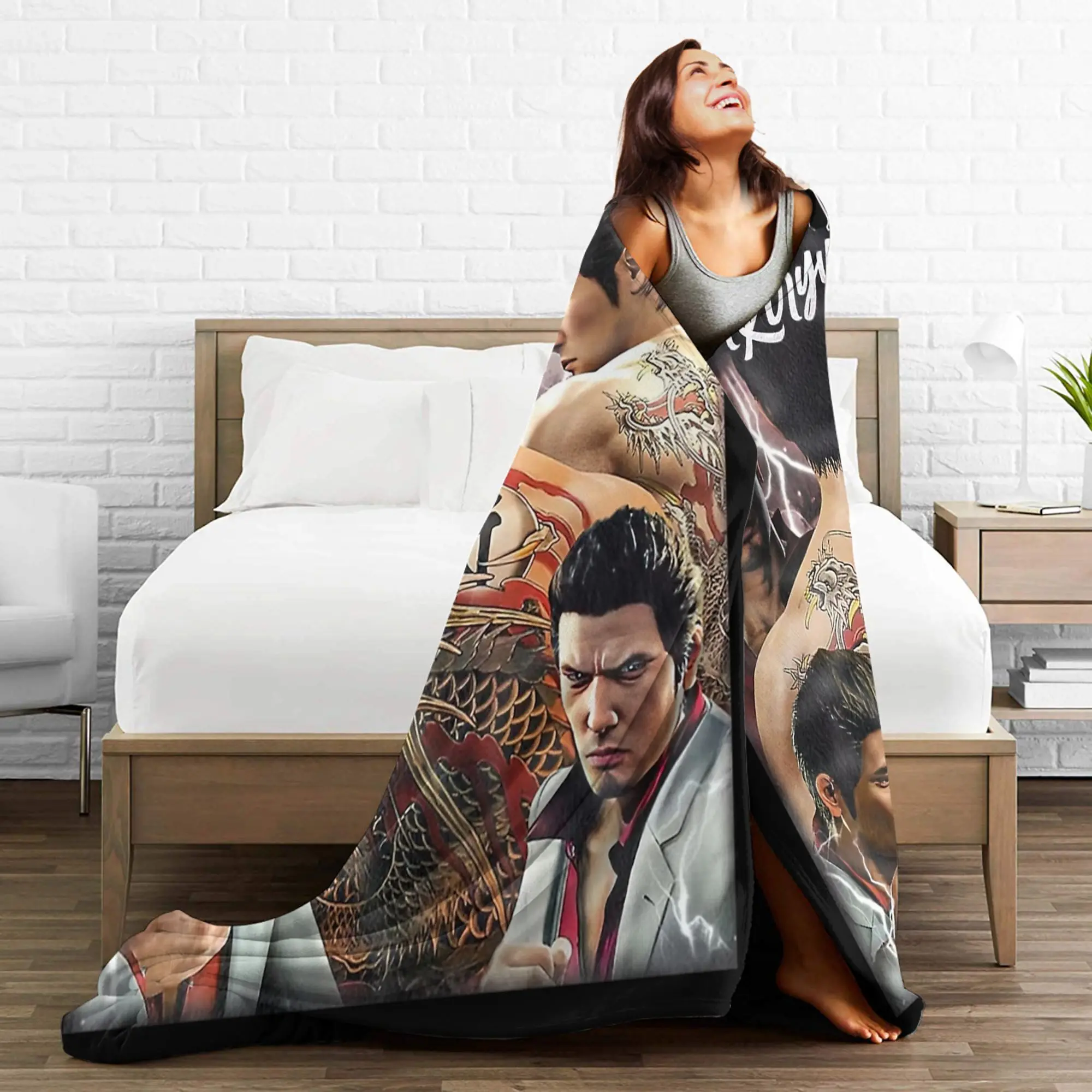 YAKUZA Kazuma Kiryu خمر Bootleg نمط بطانية الصوف المطبوعة المحمولة لينة رمي البطانيات للسرير غرفة نوم أفخم رقيقة لحاف #6