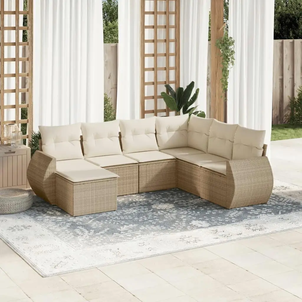 

Beige Large Garden Sofa Set with Adjustable Feet Durable PE Rattan Outdoor Furniture