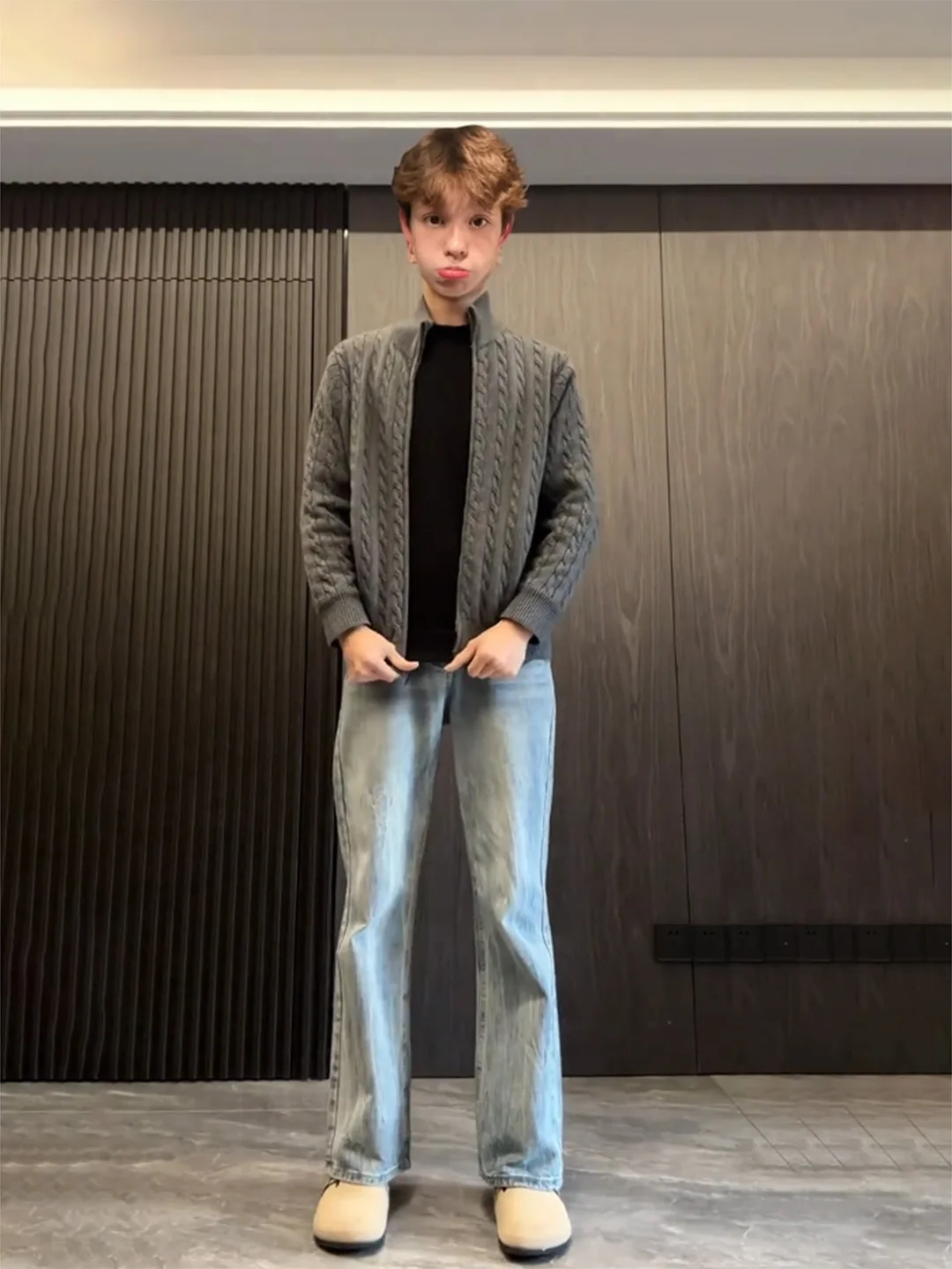 

Blue Lightning Washed Denim Jeans Men's Autumn Winter Slim Fit Knife American High Street Straight Leg Micro Flare Pants