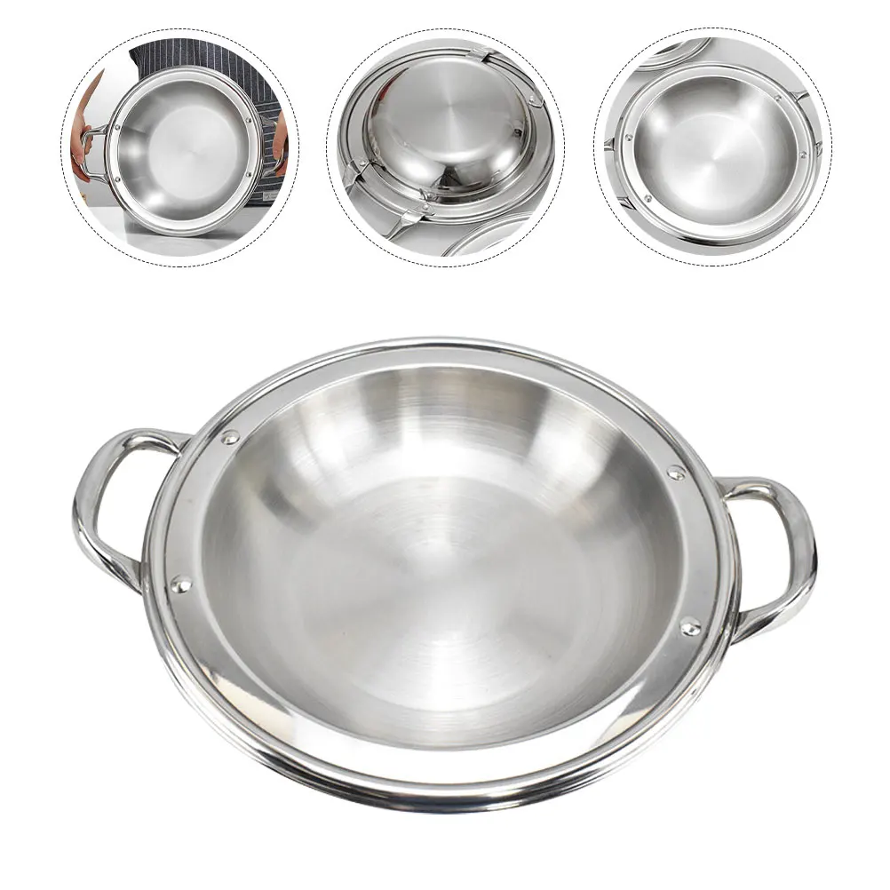 

Stainless Steel Shallow Multi-Function Paella Pan Kitchen Cooking Pot Household Convenient Heat Resistant Rapid Heating