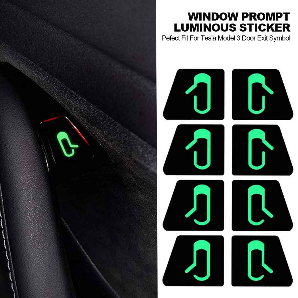 8pcs Luminous Car Open Door Button Stickers For Tesla Model 3 Accessories Reminder Door Open Sticker Armrest Window Lift Switch